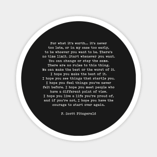 For What It's Worth Life Quote White Text On Black F. Scott Fitzgerald Quote Magnet